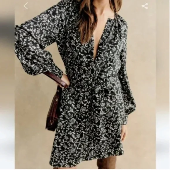 Sézane Merry Dress in Black & Ecru Floral Print - Picture 5 of 15